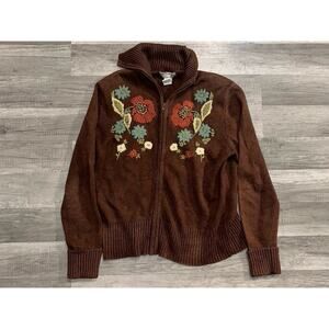 Vintage Heirloom Collectibles Cardigan Size M Sweater Zip Embroidered Floral